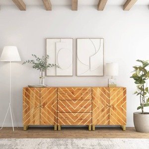 vidaXL Bočné skrinky 3 ks hnedo-čierne 60x33,5x75 cm masívne mango