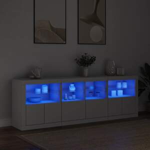 vidaXL Komoda s LED svetlami biela 202x37x67 cm