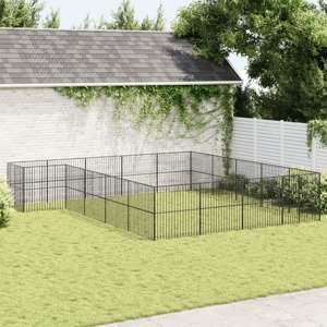 vidaXL Ohrádka pre psov 20 panelov čierna pozinkovaná oceľ