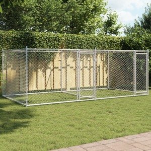 vidaXL Klietka pre psa so dverami sivá 4x2x1,5 m pozink. oceľ