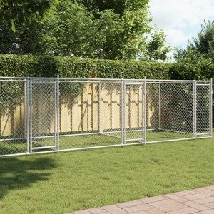 vidaXL Klietka pre psa s dvierkami šedá 8x2x1,5 m pozinkovaná oceľ