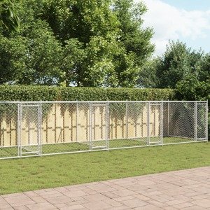 vidaXL Klietka pre psa s dvierkami šedá 10x2x1,5 m pozinkovaná oceľ