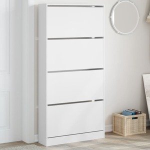 vidaXL Botník so 4 výklopnými zásuvkami biely 80x21x163,5 cm