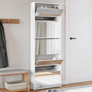vidaXL Botník so zrkadlom 5-poschodový lesklý biely 63x17x169,5 cm
