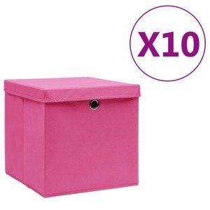 vidaXL Úložné boxy s vekom 10 ks, 28x28x28 cm, ružové