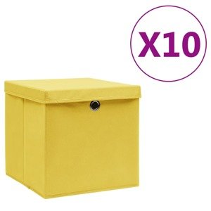 vidaXL Úložné boxy s vekom 10 ks, 28x28x28 cm, žlté