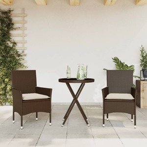 vidaXL 3-dielna bistro súprava s vaknúšmi hnedá polyratan a sklo