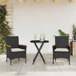 vidaXL 3-dielna bistro súprava s vankúšmi čierna polyratan a sklo