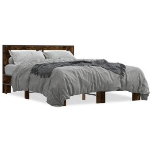 vidaXL Posteľný rám dymový dub 135x190 cm kompozitné drevo a kov