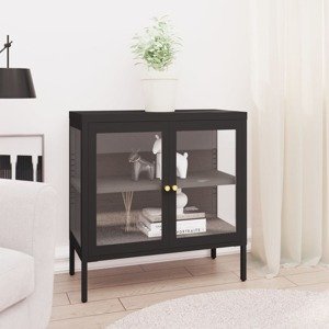 vidaXL Komoda čierna 70x35x70 cm oceľ a sklo