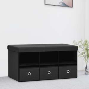 vidaXL Skladacia úložná lavica čierna 76x38x38 cm umelý ľan