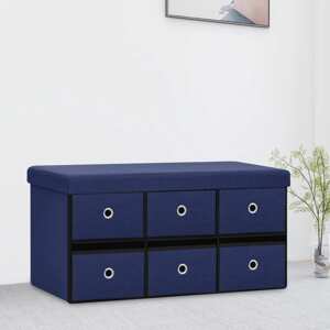 vidaXL Skladacia úložná lavica modrá 76x38x38 cm umelý ľan