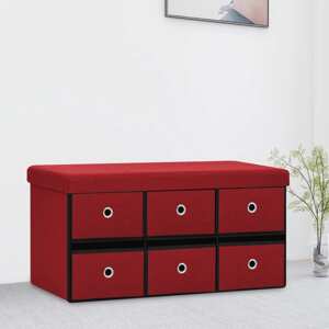 vidaXL Skladacia úložná lavica vínovo červená 76x38x38 cm umelý ľan