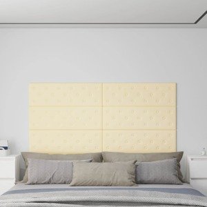 vidaXL Nástenné panely 12 ks krémové 90x30 cm umelá koža 3,24 m²
