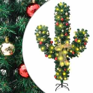 vidaXL Vianočný kaktus s podstavcom a LED zelený 210 cm PVC