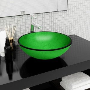 vidaXL Umývadlo z tvrdeného skla 42x14 cm zelené