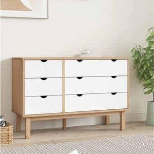 vidaXL Skrinka so zásuvkami OTTA, hnedo biela 111x43x73,5 cm, borovica
