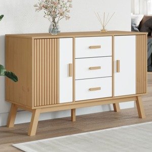 vidaXL Komoda OLDEN, bielo hnedá 114x43x73,5 cm, borovicový masív