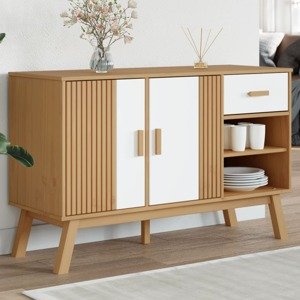 vidaXL Komoda OLDEN, bielo hnedá 114x43x73,5 cm, borovicový masív