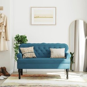 vidaXL Lavička s operadlom modrá 119,5x64,5x75 cm zamat