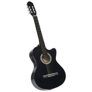 vidaXL Folková klasická gitara s výrezom, ekvalizér, 6 strún, čierna