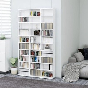 vidaXL Skrinka na CD, lesklá biela 102x16x177,5 cm, kompozitné drevo
