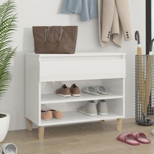 vidaXL Botník lesklý biely 70x36x60 cm spracované drevo