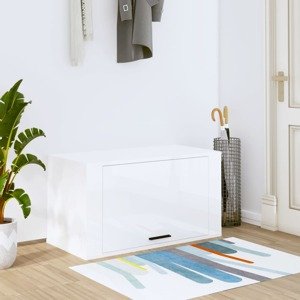 vidaXL Nástenný botník lesklý biely 70x35x38 cm spracované drevo