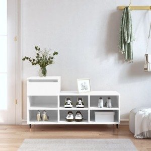vidaXL Botník lesklý biely 102x36x60 cm spracované drevo
