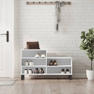 vidaXL Botník lesklý biely 102x36x60 cm spracované drevo