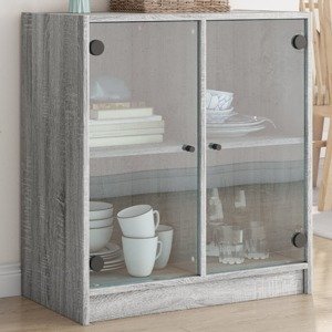 vidaXL Bočná skrinka so sklenenými dvierkami sivá sonoma 68x37x75,5 cm