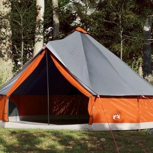 vidaXL Rodinný stan tipi 12 osôb sivo-oranžový vodeodolný
