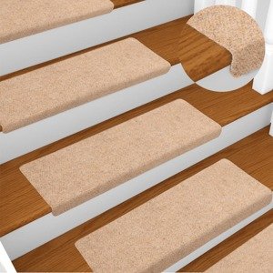 vidaXL Nášľapy na schody 15 ks vpichované 65x21x4 cm krémové