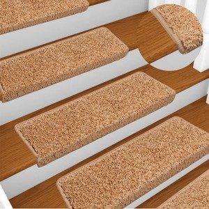 vidaXL Kobercové nášľapy na schody 15 ks, 65x21x4 cm, béžové