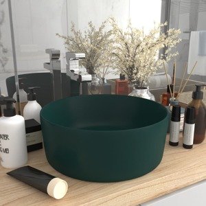 vidaXL Luxusné umývadlo, okrúhle, matné tmavozelené 40x15 cm, keramika