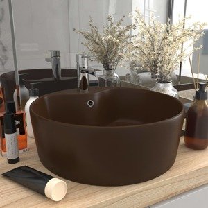 vidaXL Luxusné umývadlo, prepad, matné tmavohnedé 36x13 cm, keramika