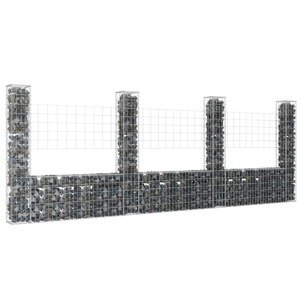vidaXL Železný gabiónový kôš v tvare U so 4 stĺpmi 380x20x150 cm