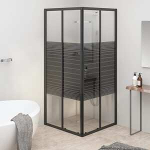 vidaXL Pruhovaný sprchový kút ESG 80x80x180 cm čierny