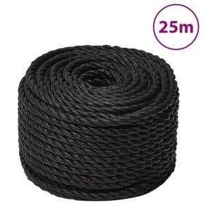 vidaXL Pracovné lano čierne 24 mm 25 m polypropylén