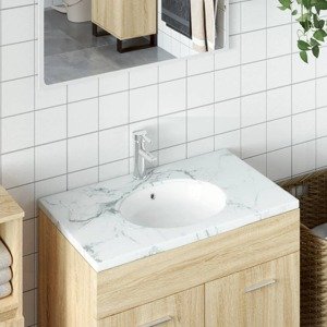 vidaXL Kúpeľňové umývadlo biele 33x29x16,5 cm oválne keramické