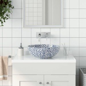 vidaXL Umývadlo na dosku bielo-modré okrúhle Φ41x14 cm keramické