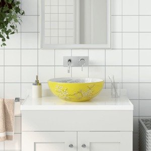 vidaXL Umývadlo na dosku bielo-žlté okrúhle Φ41x14 cm keramické