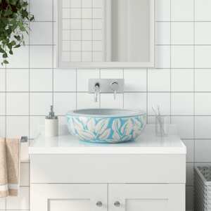 vidaXL Umývadlo na dosku bielo-modré okrúhle Φ41x14 cm keramické