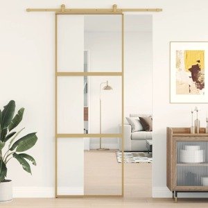 vidaXL Posuvné dvere zlaté 76x205 cm číre ESG sklo a hliník