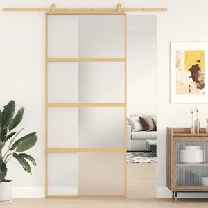 vidaXL Posuvné dvere zlaté 90x205 cm matné ESG sklo a hliník