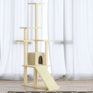 vidaXL Škrabadlo pre mačky so sisalovými stĺpikmi krémové 155 cm