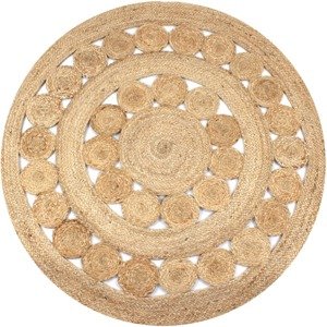 vidaXL Pletený okrúhly jutový koberček s dizajnom, 120 cm