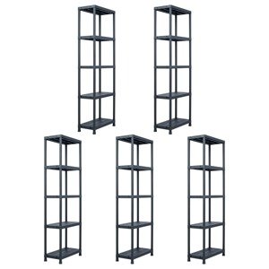 vidaXL Regále s úložnými poličkami 5ks čierne 125 kg 60x30x180 cm plast