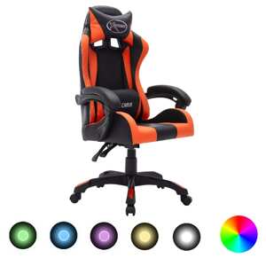 vidaXL Herná stolička s RGB LED svetlami oranžovo-čierna umelá koža