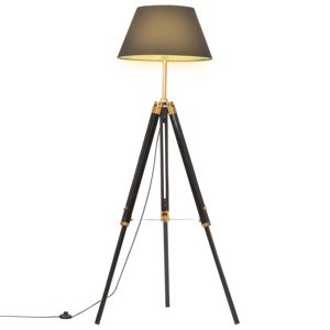 vidaXL Lampa na statíve čierna a zlatá 141 cm teakový masív